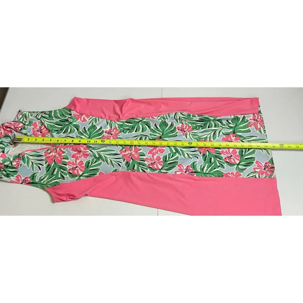 Jofit Women's Pink Green Hibiscus Print Sleeveless Golf Active Dress Size Small - Picture 8 of 9